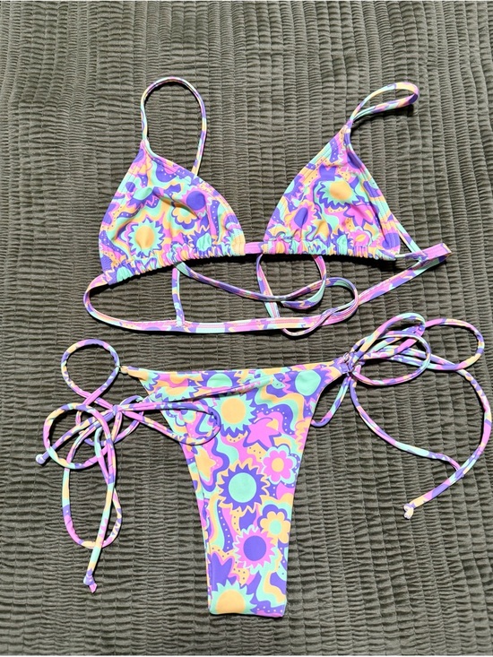 Kulani Kinis Other - Kulani Kinis Purple Pink Yellow Floral Tie-Side Bikini